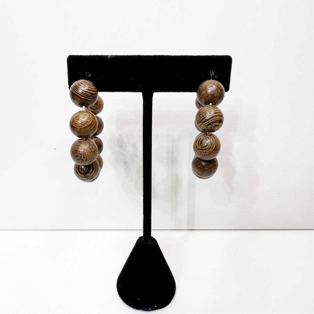 Wooden Beaded Hoop Earrings - Picture 2 of 2